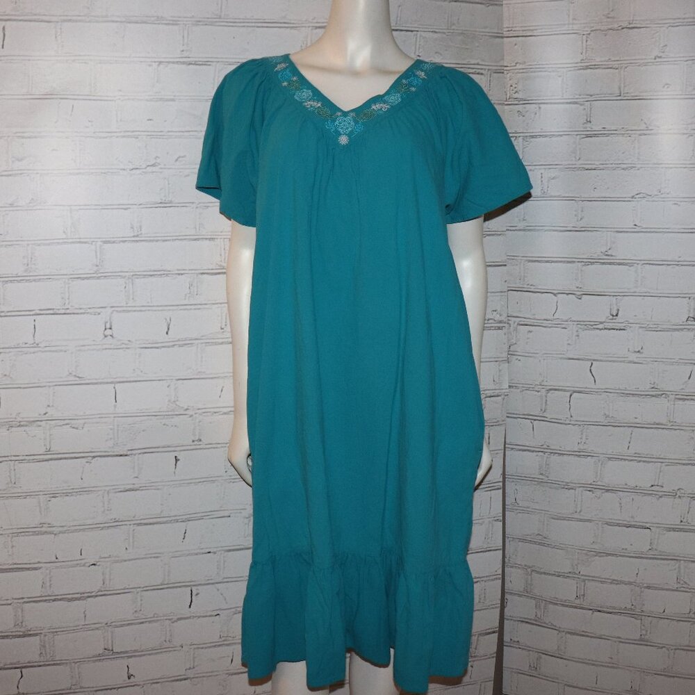 💙 Blair Aqua Blue Summer Dress – Size Large Embroidered Elegance · Breezy